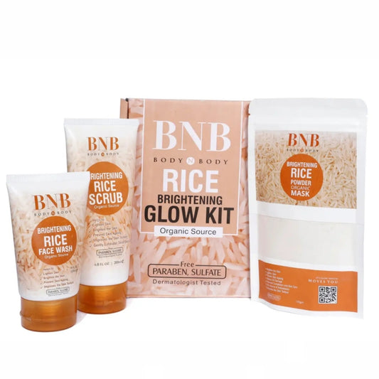 B.N.B Rice Facial Kit 3 in 1 Organic Brightening Glow Korean Face Scrub + Wash + Mask